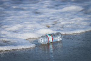 Photo d'une bouteille en plastique échouée sur la plage